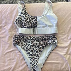 Leopard print belt high waisted bikini